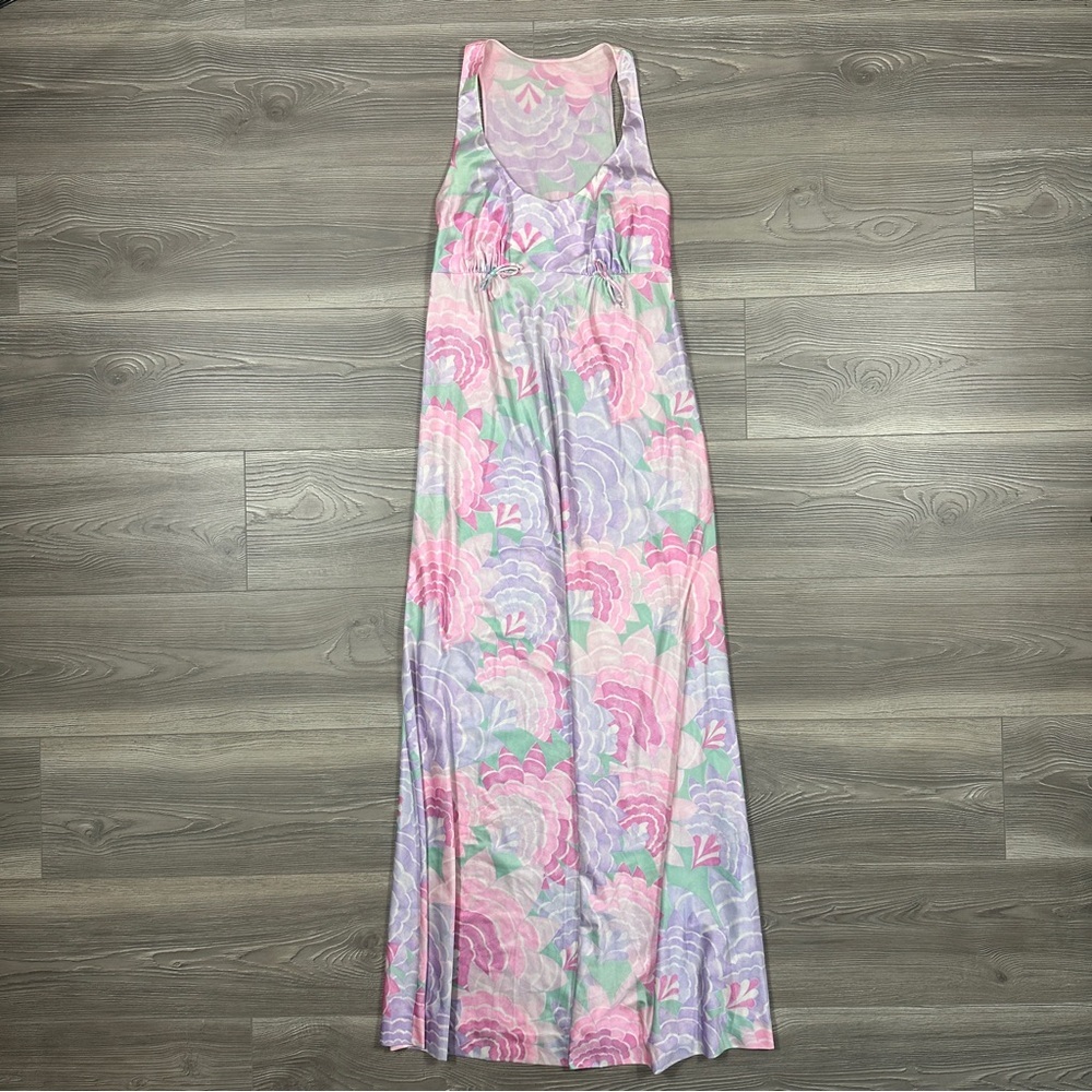 Vintage 1970s-1980s Vanity‎ Fair Pastel Floral Nylon Maxi Dress